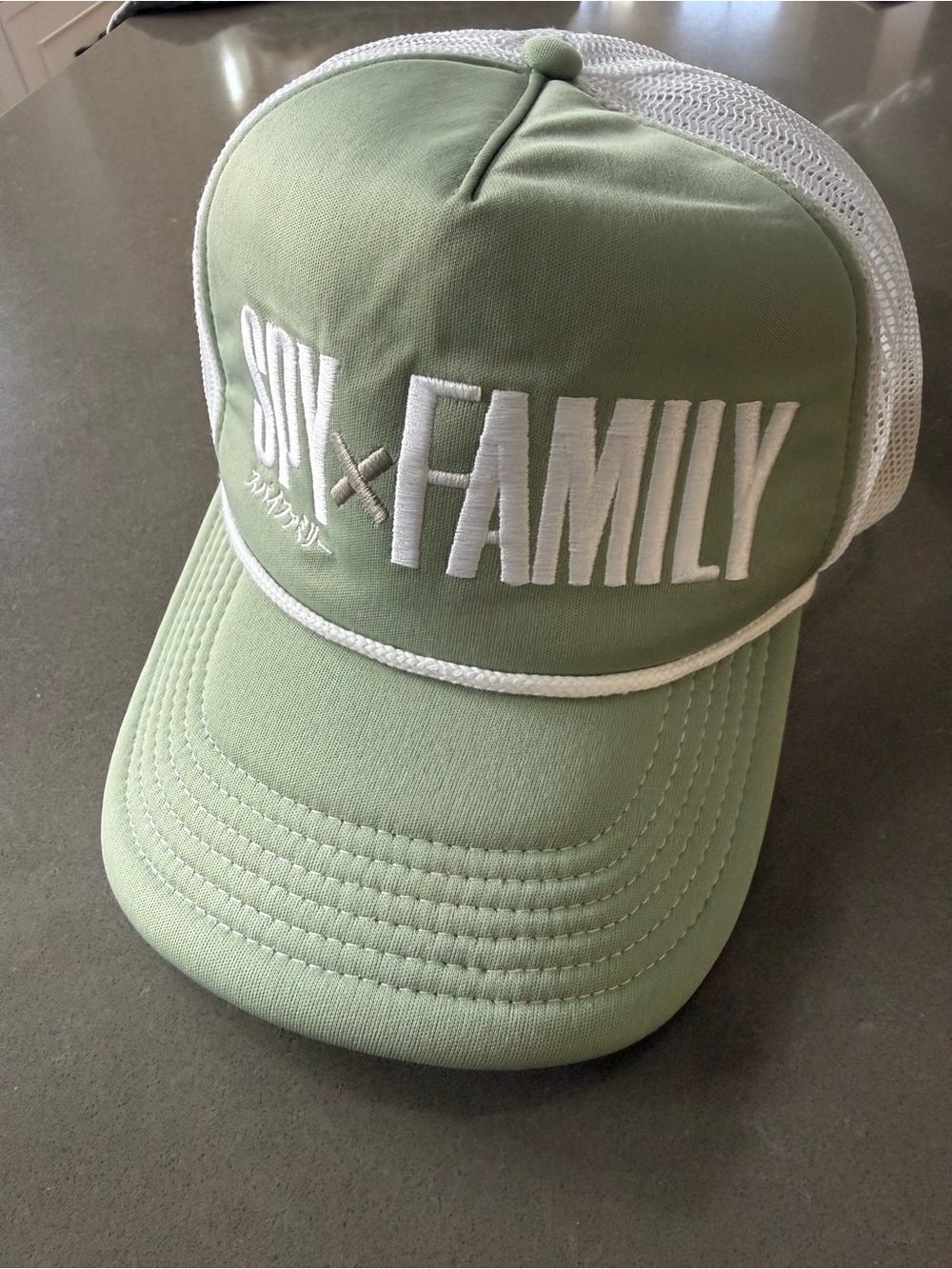SPY x FAMILY Embroidered Trucker Hat - Sage Green & White